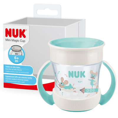 NUK Mini Magic Cup Trinklernbecher | auslaufsicherer 360°-Trinkrand | ab 6 Monaten | praktische Griffe | BPA-frei | 160 ml | blaue Maus