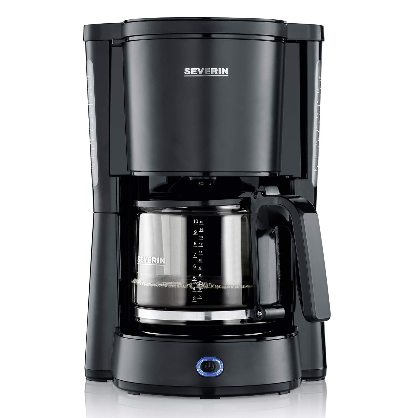 SEVERIN Kaffeemaschine "TypeSwitch" mit Glaskanne, AromaSwitch zur Wahl zwischen 2 Brühprofilen, Kaffeeautomat für bis zu 10 Tassen, 1.000W, Edelstahl-gebürstet-schwarz, KA 4825