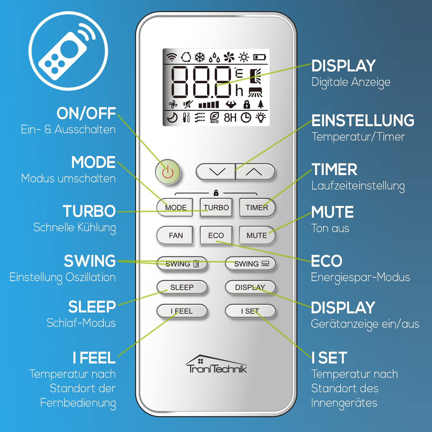 Tronitechnik® Split Klimaanlage Set DALVIK 2 mit WiFi/App Funktion Klimagerät - Kühlen A++/ Heizen A+ - 9000 BTU, Fernbedienung, Timer, Nacht-Modus inkl. Material