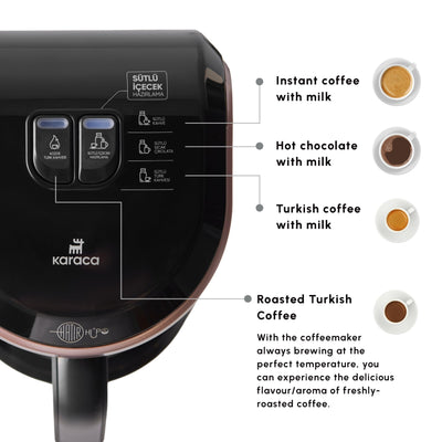 KARACA Hatır Hüps Türkische Kaffeemaschine für 5 Personen, Rosegold, 535 W, Milcherhitzung Maschine, Kaffeevollautomat, Türkischer Mokka mit Milch, Heisse Schokolade, Instantkaffee