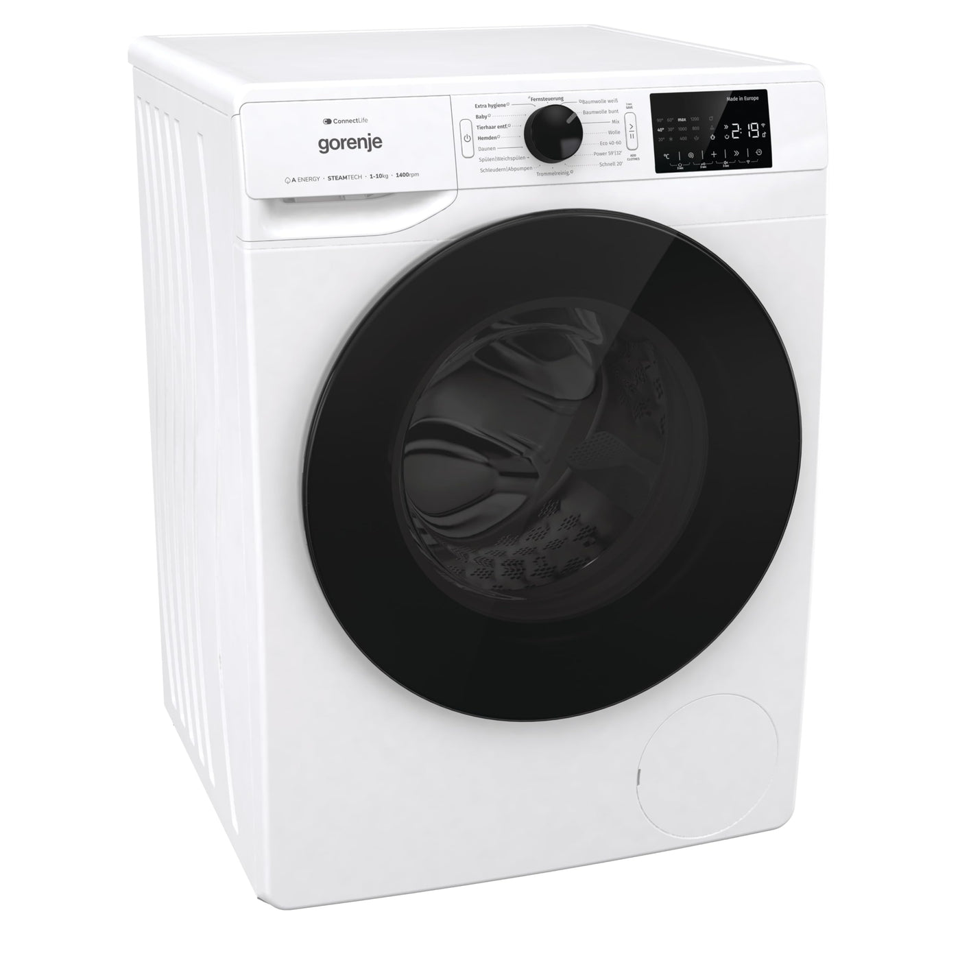 Gorenje WPNEI14A2TS Waschmachine mit Dampffunktion/ConnectLife / 10Kg / 1400 U/min / 15 Programme/Totaler AquaStop/WaveActive Trommel/ExtraHygiene/PowerWash/Schnell Waschgang/EEK: A-20%