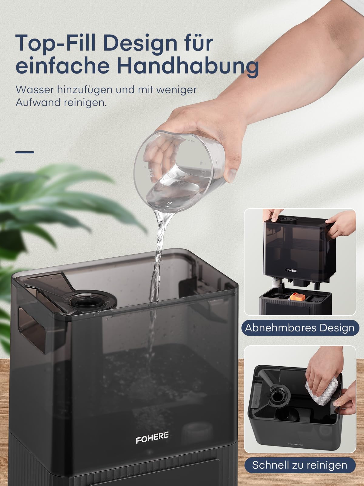 FOHERE 6L Warm- und Kaltnebel Luftbefeuchter für Zuhause, Top-Fill Ultraschall Luftbefeuchter für Pflanzen, Babys, Kinder, Öl-Diffusor, Schlafmodus, Timer, leise, schwarz