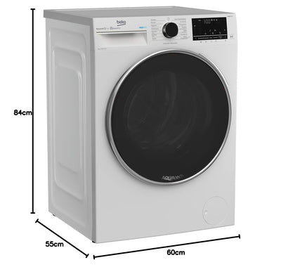 Beko B5WFU58418W bPRO 500 freistehende Waschmaschine, Waschvollautomat, 8 kg, AquaTech, Schleuderwahl, 1400 U/min, Bluetooth, Dampffunktion, Hygiene+ allergikergeeignet, Weiß