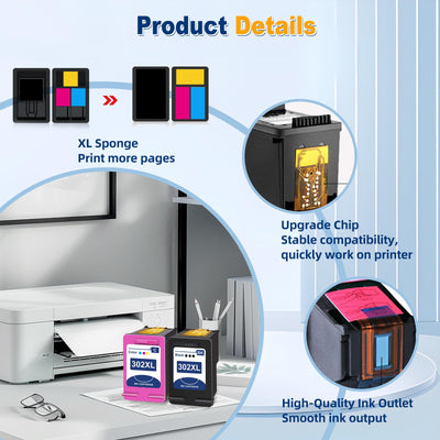 302XL Druckerpatronen/Kompatibel für HP 302 XL Schwarz Farbe/für OfficeJet 3830 3831 3833 4650 4654 4655 4658 5220 5230 5232/ Envy 4520 4522 4524 4525 4527/ DeskJet 3630 3633 3636 3638 1110 2130