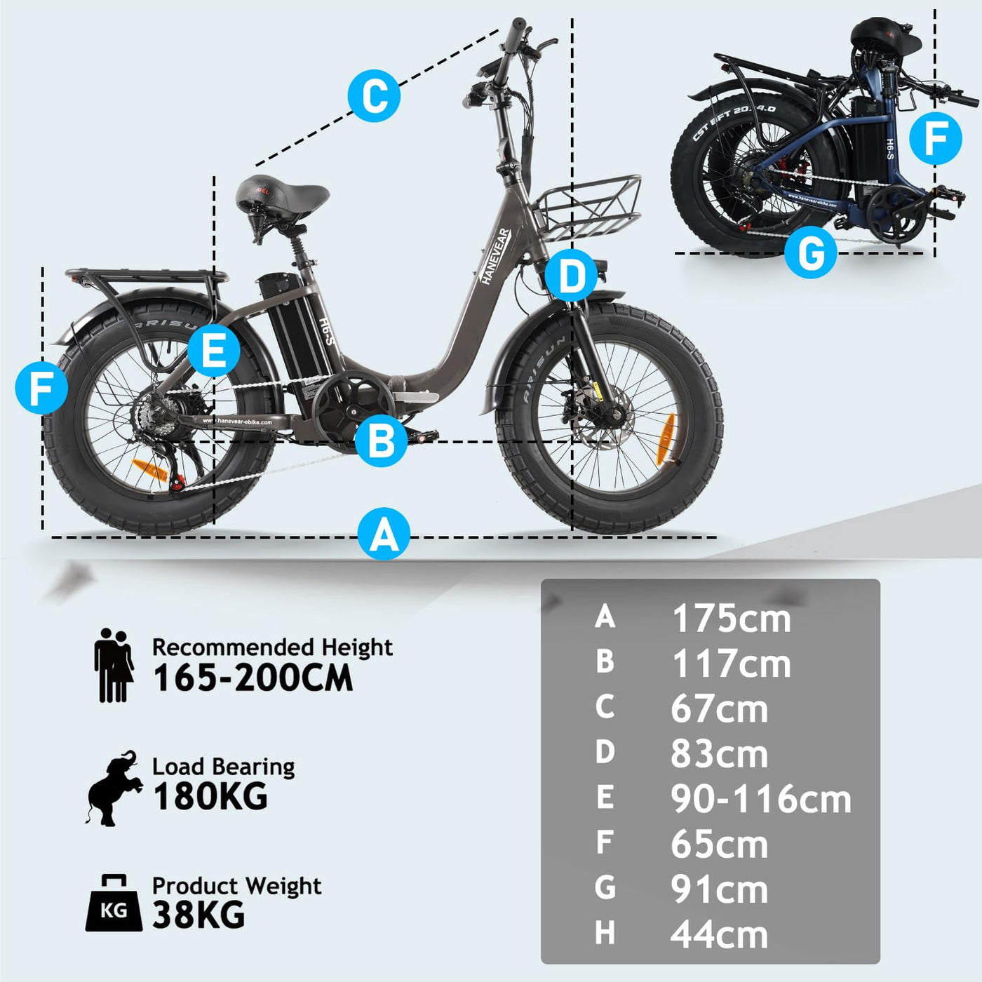 HANEVEAR Elektrofahrräder 20 Zoll E Bike Klapprad Pedelec 24Ah/48V Lithium-Akku | bis zu 140km, 250W Heckmotor, Hydraulische Bremse, Elektrofahrrad Trekking/City Pedelec für Damen und Herren