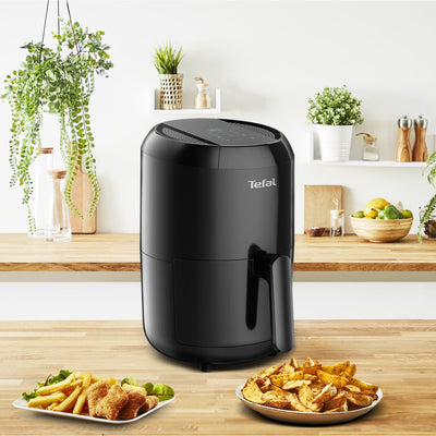 Tefal EY3018 Heißluftfritteuse Easy Fry Compact | Air Fryer für 1-2 Personen | Kapazität: 1,6 L | 6 automatische Programme | Digitales Display | energiesparend | gesunde Friteuse ohne Öl | Schwarz