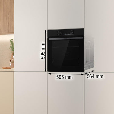 Gorenje BPS 6737 E02B Einbau-Backofen, 77 Liter, Pyrolyse, Heißluft, ExtraSteam, Gentle Close & Open, AirFry, PerfectGrill, PizzaMode 300°C, ChildLock, schwarz