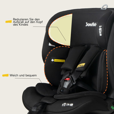 Jovikids i-Size Kindersitz, 76-150cm Kinderautositz mit ISOFIX und Ruheposition, ECE R129, für Kinder von ca.15 Monate-12 Jahre (schwarz)