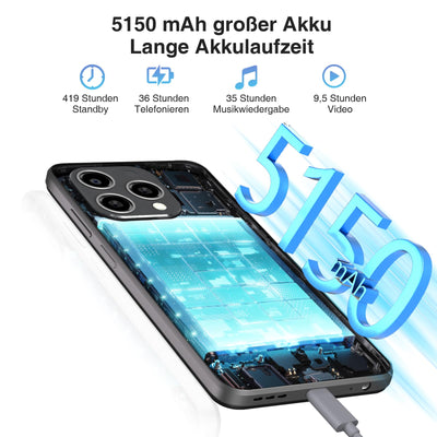 DOOGEE N55 Plus(20GB+128GB) Android 14 Smartphone Ohne Vertrag, 90Hz Handy Ohne Vertrag Octa Core 6,56" HD+, 5150mAh Handy Günstig,13MP+8MP Simlockfreie Handys 4G Dual SIM/Face ID/Widevine L1/GPS/OTG