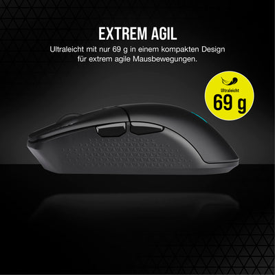 CORSAIR KATAR ELITE WIRELESS Ultraleichte FPS Gaming Maus - 10.000 DPI - Symmetrische Form - Bis zu 110 Stunden Akkulaufzeit - iCUE-Kompatibel - PC, PS5, PS4, Xbox - Schwarz