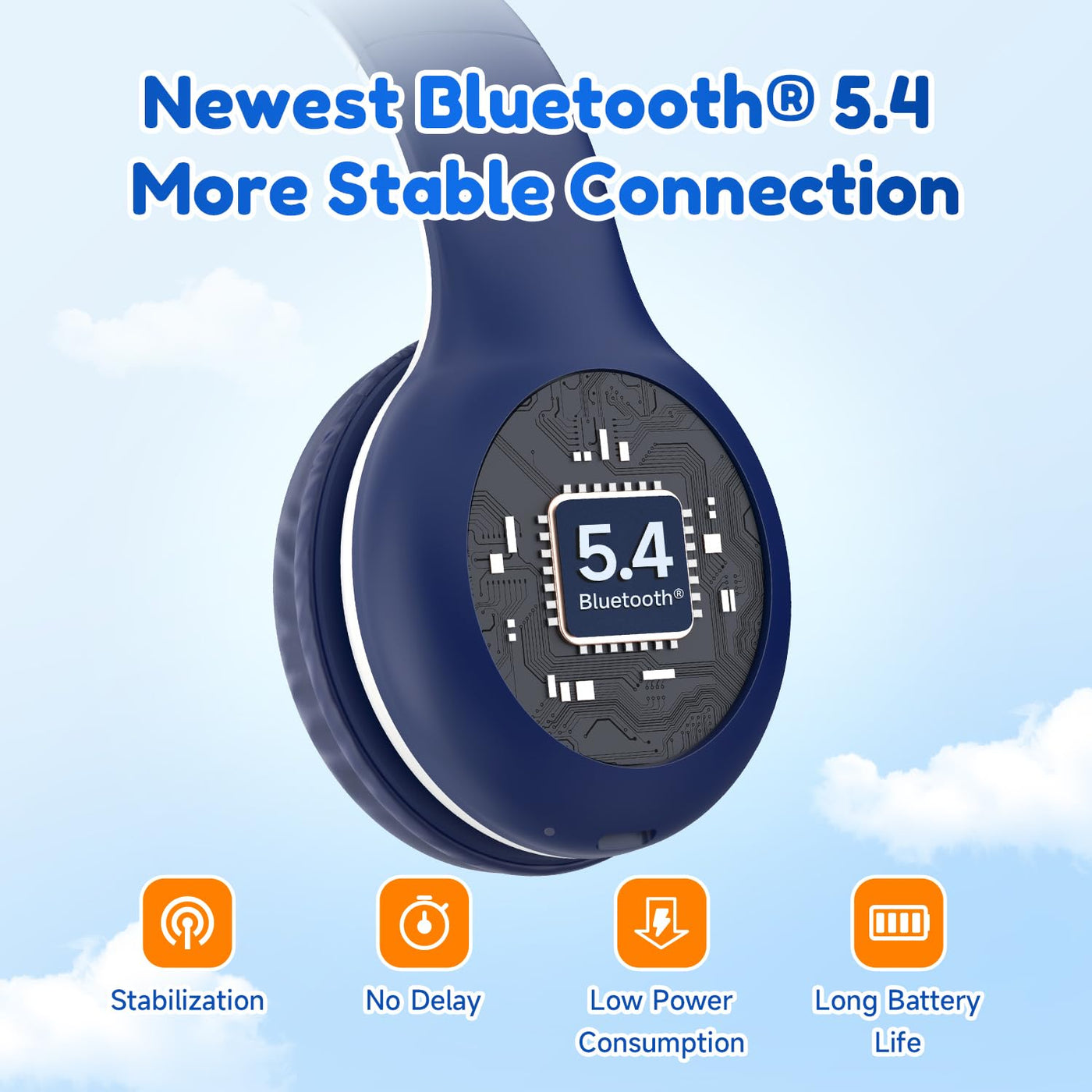 EarFun Bluetooth Kopfhörer Kinder, 85/94dB Lautstärkeregelung, HiFi Sound, HD-Mikrofon, 40 Std Akku, Faltbare, Einstellbar, Kopfhörer Kabellos Bluetooth Kinder für Schule/Reise, Blau