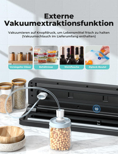 Vihoom Vakuumiergerät 5 in 1, Vakuumierer Lebensmittel 8x Länger Frisch, Folienschweißgerät inkl.10 Vakuumierbeutel und Schlauch, 30cm lange & stabile Schweißnaht