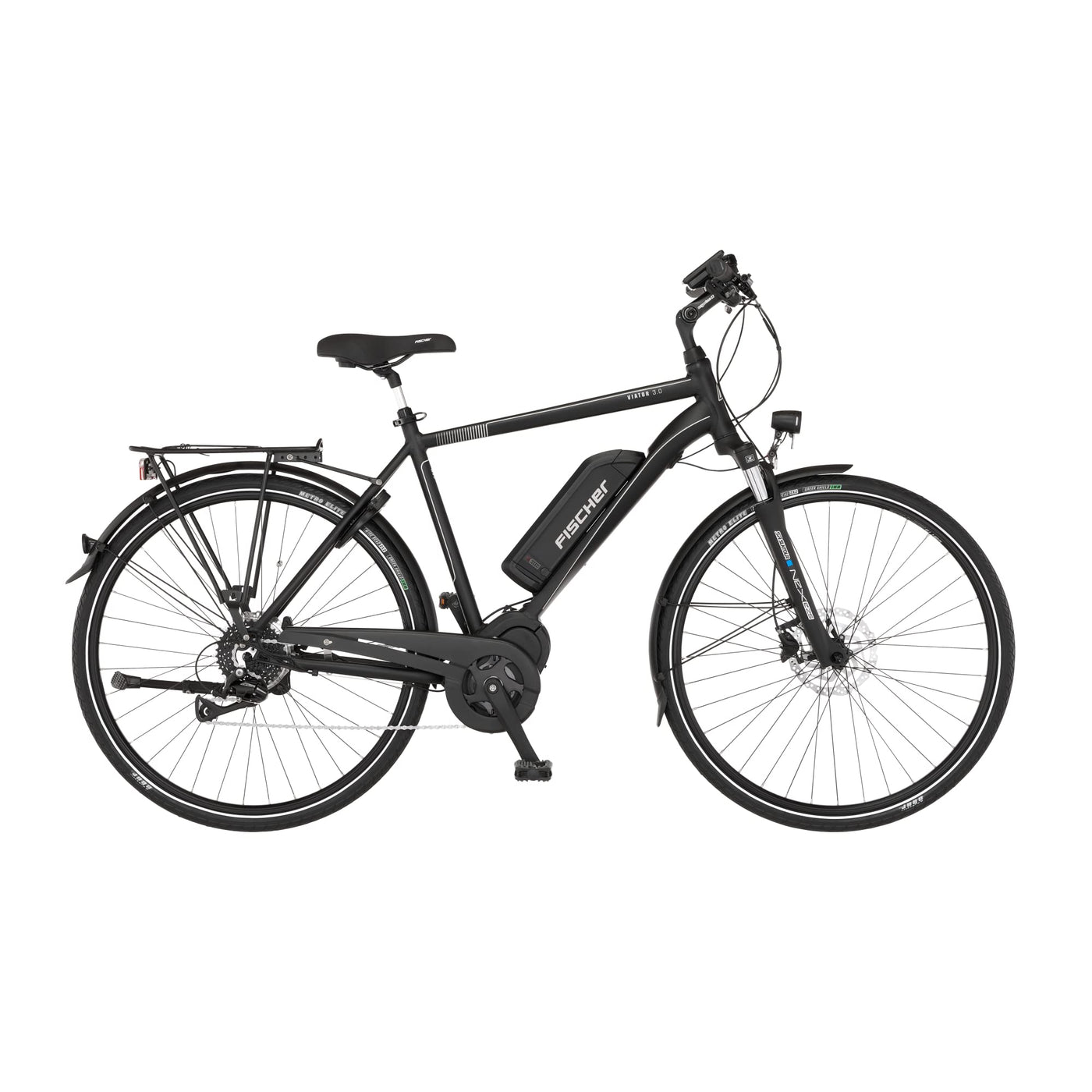 FISCHER E-Bike Trekking VIATOR 3.0 Elektrofahrrad für Damen und Herren, RH 55 cm, Mittelmotor 80 Nm, 48 V Akku, schwarz matt, 55cm-557Wh