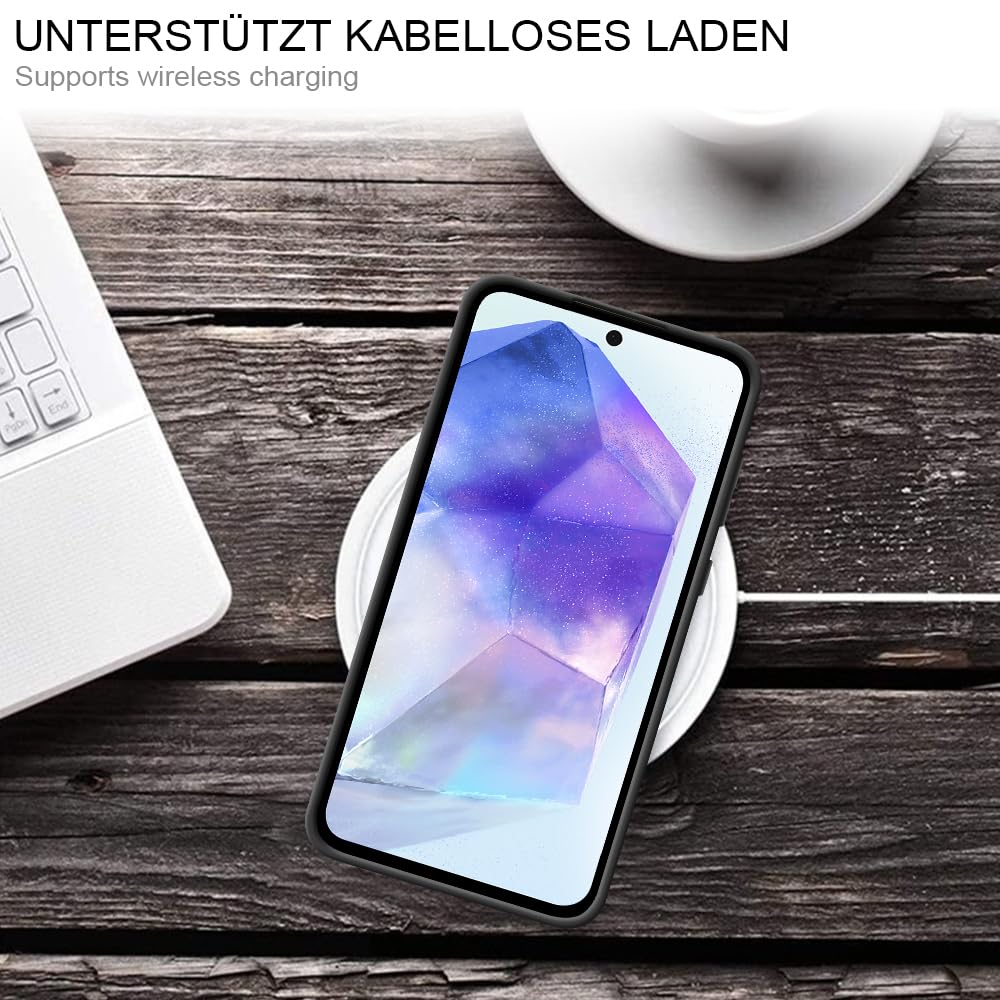 HSP Hülle für Samsung Galaxy A55 5G [Staubabweisend] Handyhülle | Premium TPU Silikon Case Schutzhülle | Kratzfest Stoßfest Fallschutz | Kameraschutz Displayschutz | Passgenau Dünn Matt | Schwarz