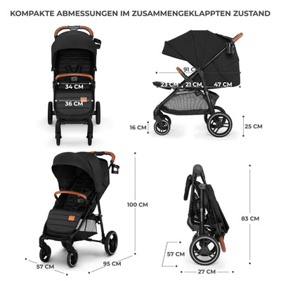 Kinderkraft GRANDE PLUS Kinderkraft buggy von Geburt bis 22 kg, Zusammenklappen mit einer Hand, Liegeposition, großes Verdeck mit Fenster, alle 4 Räder gedämpft, geräumige Sitz, Schwarz