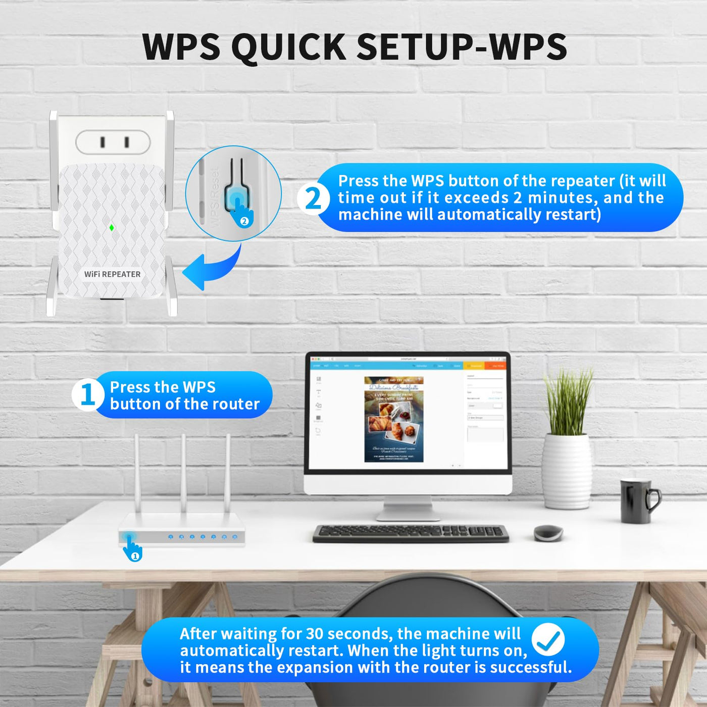 Amplificateur WLAN, répéteur WLAN 1200 Mbit/s double bande 5 GHz + 2,4 GHz, amplificateur WiFi couvre jusqu'à 200 m², répéteur WiFi avec connexion Ethernet, prend en charge WPS, compatible avec tous les appareils WLAN