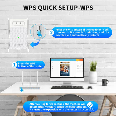 Amplificateur WLAN, répéteur WLAN 1200 Mbit/s double bande 5 GHz + 2,4 GHz, amplificateur WiFi couvre jusqu'à 200 m², répéteur WiFi avec connexion Ethernet, prend en charge WPS, compatible avec tous les appareils WLAN