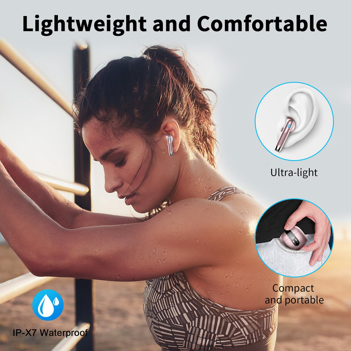 Bluetooth Kopfhörer, In Ear Kopfhörer Kabellos Bluetooth 5.3 Kabellose Kopfhörer mit 4 Mic, 2023 Neue ENC Noise Cancelling Wireless Earbuds 48H Tiefer Bass, IP7 Wasserdicht Ohrhörer LED-Anzeige