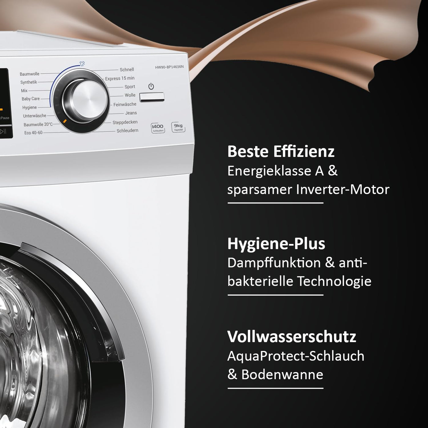 Haier SERIE 636 HW80-BP14636N I Frontlader Waschmaschine 8kg I Washing Machine mit A-Effizienz, 1.400 U/Min. & sparsamem Inverter-Motor I Inkl. Vollwasserschutz, Dampffunktion & Mengenautomatik