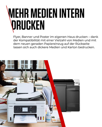 Canon MAXIFY GX4050 MegaTank Multifunktionsdrucker 4in1 (Tintenstrahl, Druck, Kopie, Scan, Fax, ADF 35 Blatt, WLAN, LAN, Touch LCD, Duplex, niedrige Seitenkosten, hohe Reichweite, gerader Einzug) weiß