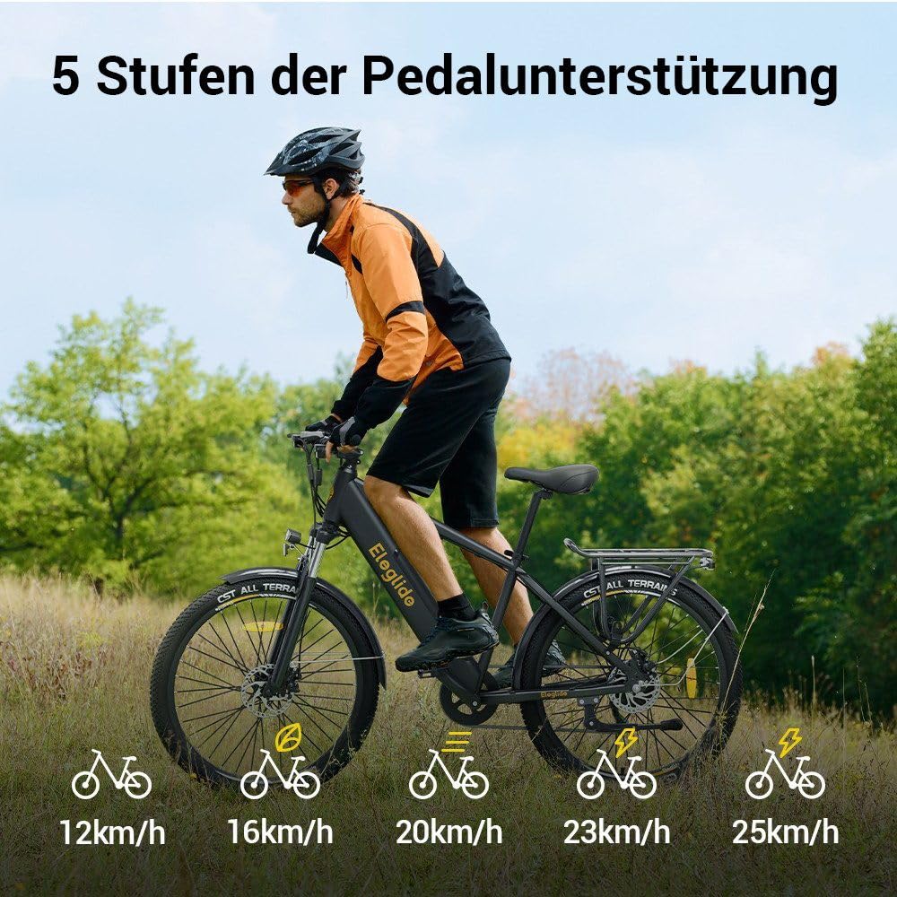 Eleglide E-Bike, T1 Elektrofahrrad 27.5'' Trekking E-Cityrad mit 13Ah Akku, 100KM Lang Range, 250W Motor, 7 Gäng E-Mountainbike für Damen und Herren, Doppelscheibenbremsen