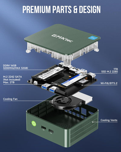 GMKtec G3 Plus Mini-PC, Twin Lake N150 (aufgerüstet N100) 16 GB RAM 1 TB M.2 2280 SSD, Mini-Desktop-Computer unterstützt 11 Pro/Dual HDMI/WiFi6/BT5.2