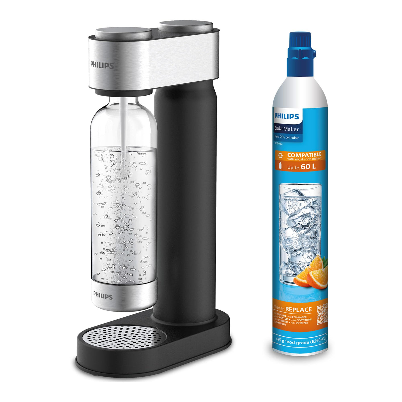 Philips Water ADD4902BK/10 GoZero Wassersprudler, plastik, 1 Liter, Schwarz