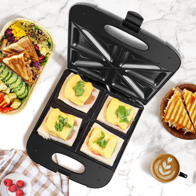 Aigostar Sandwichmaker XXL für 4 Sandwiches, 1400 W, Sandwichtoaster mit Antihaftbeschichtung, Schnellaufheizung, Automatische Temperaturregelung, Vertikale Lagerung, Rutschfeste Füße, BPA-frei