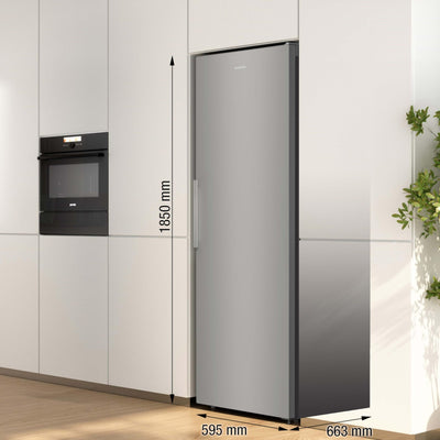 Gorenje R 619 EES5 Kühlschrank / 185cm / Umluft-Kühlsystem/Schnellkühlfunktion/Kühlteil 398 Liter/Inox Look, Silber