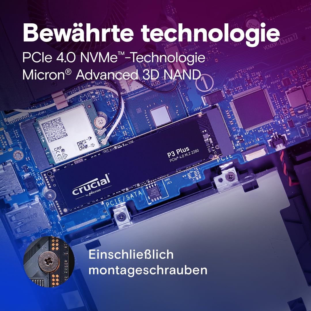 Crucial P3 Plus SSD 500GB M.2 PCIe Gen4 NVMe Interne SSD, Bis 4.700 MB/s, Kompatibel mit Laptop und Desktop, SSD Festplatte - CT500P3PSSD8