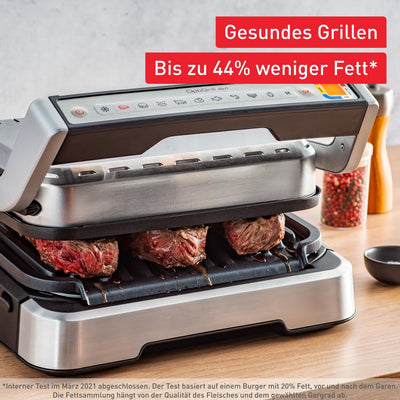 Tefal OptiGrill 4in1 Kontaktgrill mit Backschale, Aufklappbar, Tischgrill, 9 Programme, Garstufenanzeige, Elektrogrill, Backofen, GC776D10, Edelstahl/Schwarz