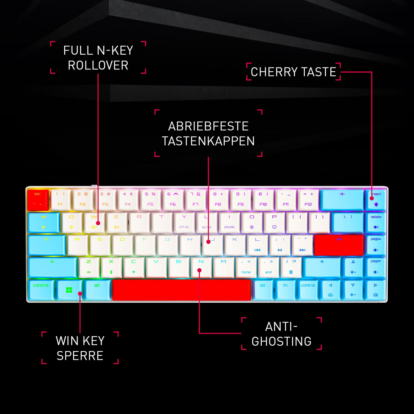 CHERRY MX-LP 2.1 Compact Wireless, Kabellose Gaming-Tastatur mit 69 Tasten, Deutsches Layout (QWERTZ), Mechanische MX LOW PROFILE SPEED Switches, Schwarz