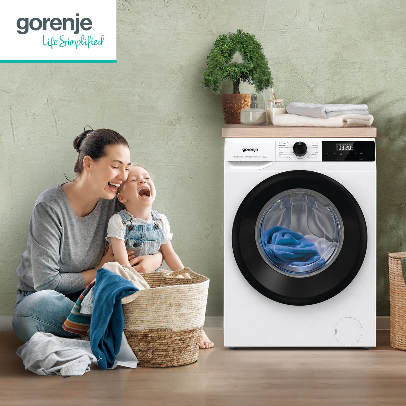 Gorenje WNHEI 74 SAPS/DE Waschmaschine mit Dampffunktion, 7kg Fassungvermögen, EEK: A, Inverter PowerDrive Motor, 1400 U/min, 15 Programme, Steam Tech, AquaStop, Kindersicherung, weiß