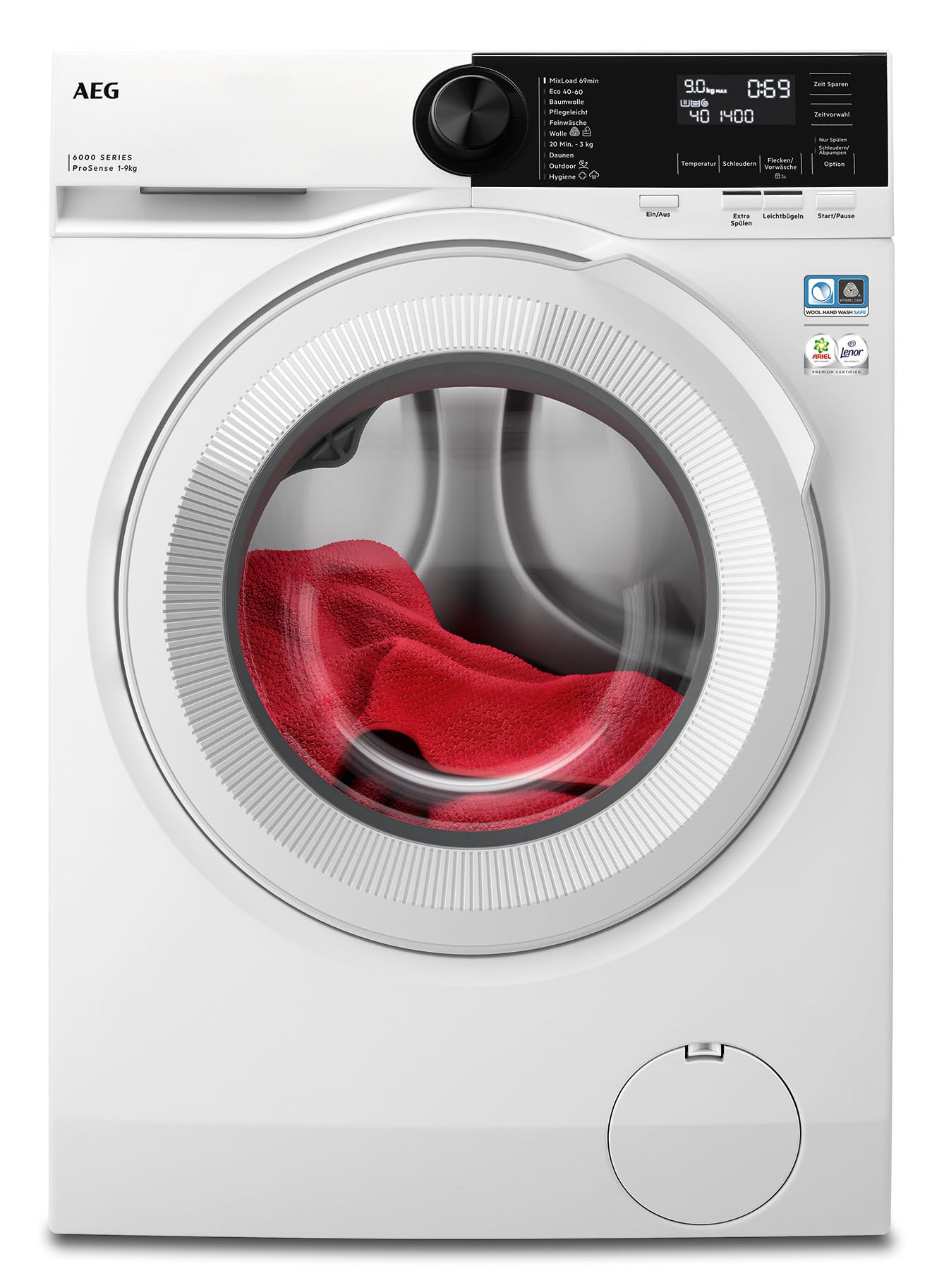 AEG Waschmaschine – Serie 6000 ProSense Mengenautomatik – 9 kg – Leise – Nachlegefunktion – Kindersicherung – Schontrommel – Vollwasserschutz – Leichtbügeln-Option – 1400 U/min – LR6A65490