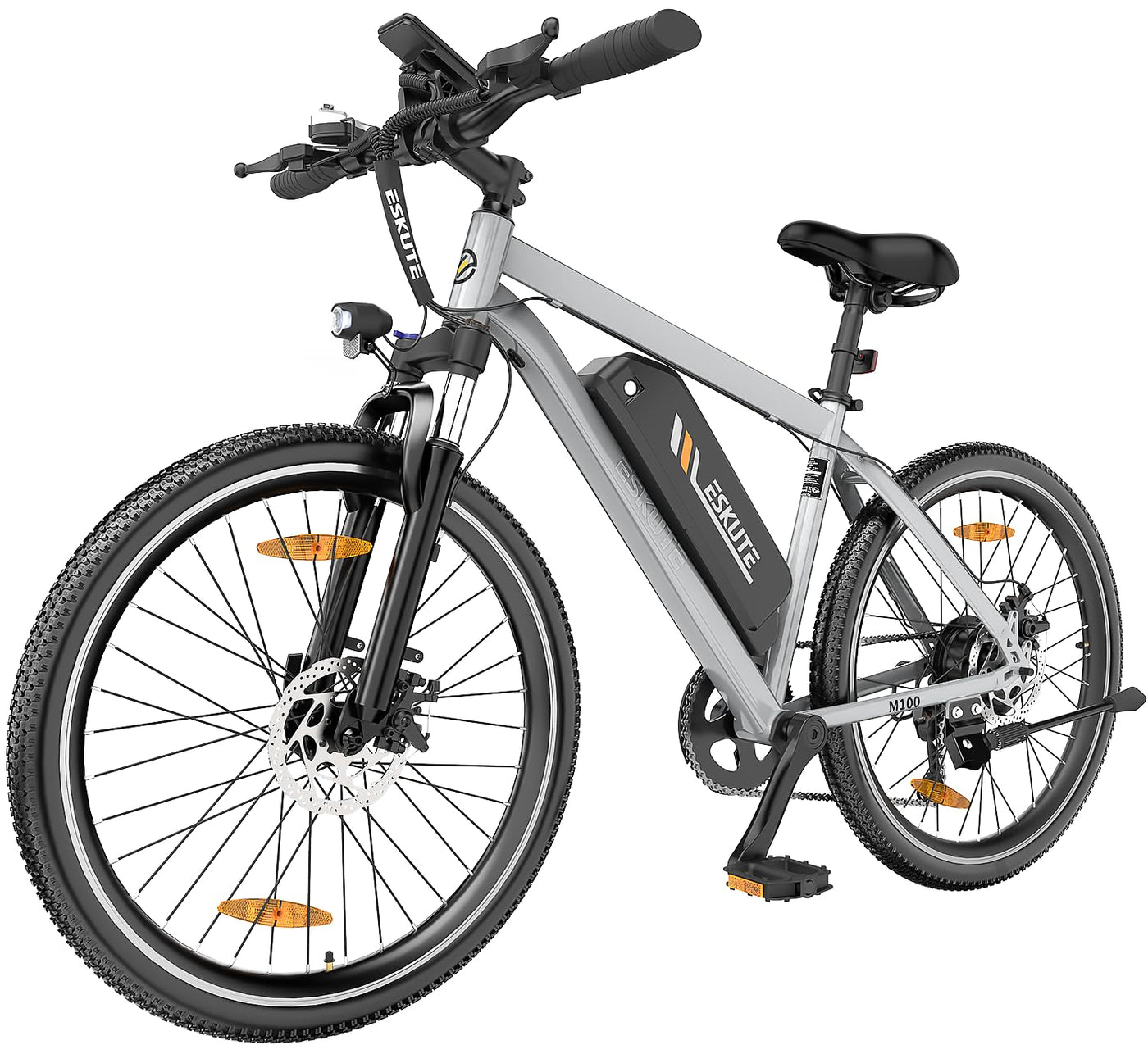 ESKUTE M100 E Bike für Herren Damen, 27.5 Zoll E-Mountainbike Abnehmbarer 36V 10.4Ah Akku,7-Gang Pro, Elektrofahrrad Reichweite Max 60km, 250W Electric Bike mit LED Display, EU-Konformes, Silber