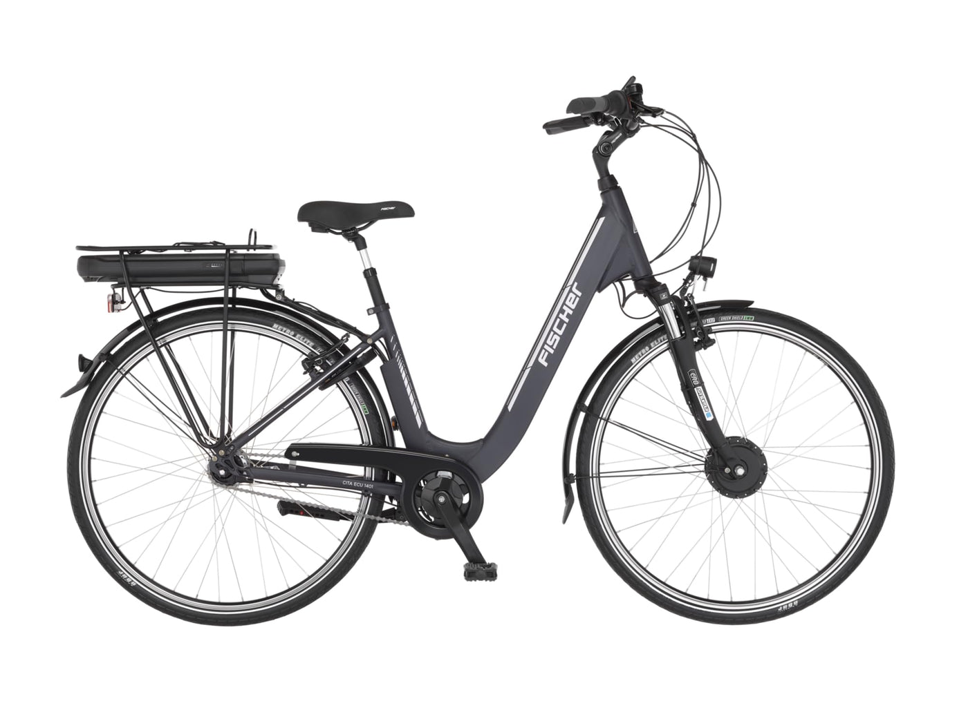 FISCHER E-Bike City, CITA ECU 1401 Elektrofahrrad für Damen und Herren, RH 44 cm, Frontmotor 32 Nm, 36 V Akku, anthrazit matt, 28 Zoll