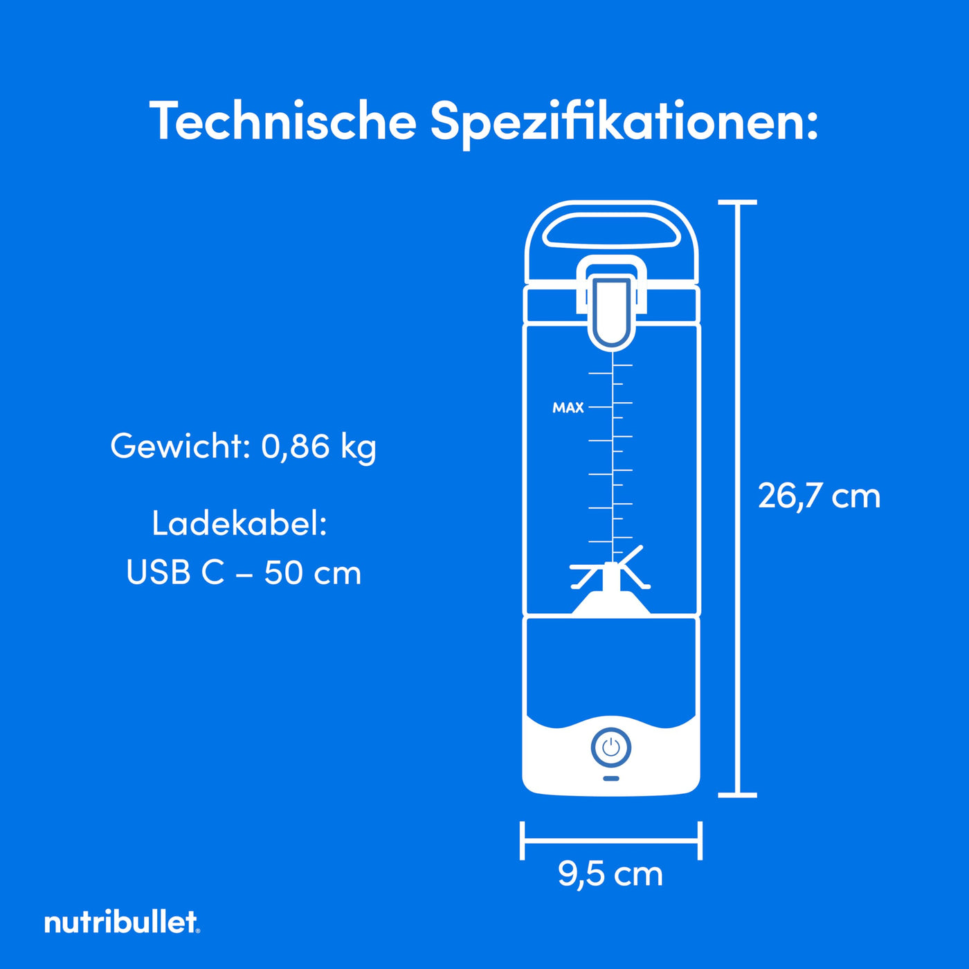 nutribullet Portable Mixer, 475ml BPA-freies Tritan Becher, Mini-Mixer mit 4-Punkt-Edelstahlklinge, Multifunktionsmixer, USB-C-Ladegerät, 15+ Mixvorgänge, NBP003B, Black