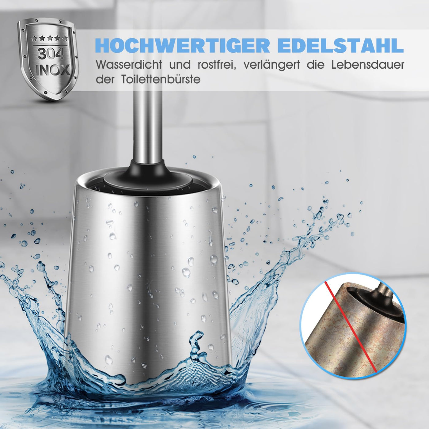 HAMITOR Kloburste Silikon WC Bursten Edelstahl: Tiefenreinigung Toilettenburste mit Halter und Randreiniger-Flexible Kloburstenhalter Set fur Badezimmer Stehen Toilet Brush