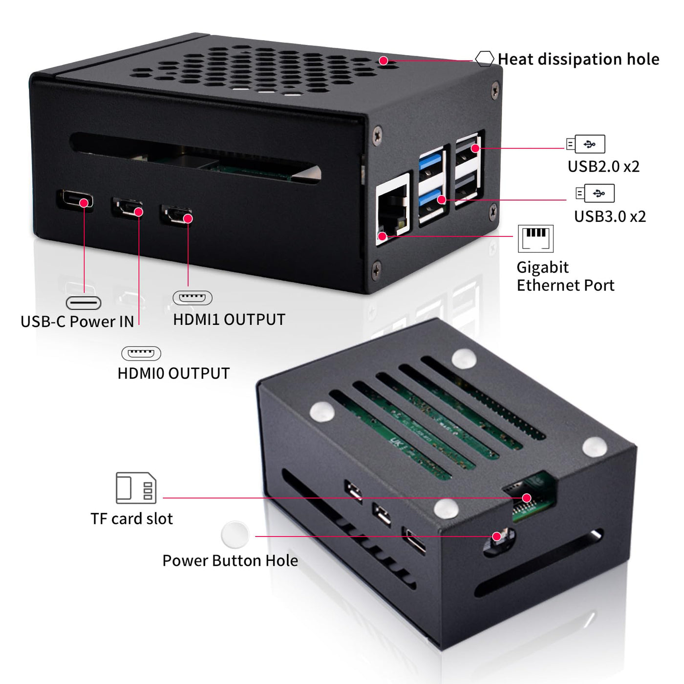 GeeekPi Metall Gehäuse für Raspberry Pi 5,Support PCIe M.2 NVMe SSD Shield Top X1001 / X1003 / X1000 / N04 / N05 & Raspberry Pi 5 Active Cooler (Not Included)