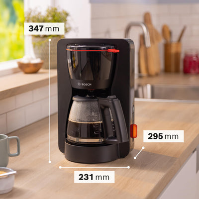 Bosch Filterkaffeemaschine MyMoment TKA2M114, Glaskanne 1,25 L, für 10-15 Tassen, 40min Warmhaltefunktion, Tropfstopp, schwenkbarer Filterträger, abnehmbarer Wassertank, 1200 Watt, Rot matt