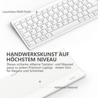 2.4G Maus Set kabellos, iClever Aluminium Wireless Slim Tastatur QWERTZ Layout (Deutsch), für Computer/Desktop/PC/Laptop/Oberfläsche/Smart TV und Windows 10/8/7/Vista/XP (2.4GHz, USB)