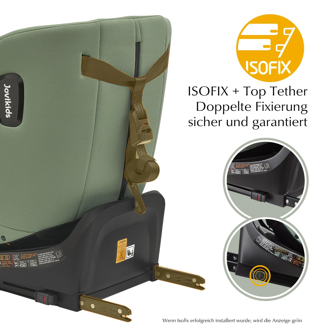 Jovikids 360° Drehbar Kindersitz mit ISOFIX und Ruheposition, i-Size(ECE R129) 40-150cm(0-36kg) Reboarder Baby Autositz, ab Geburt -12 Jahre (grün)