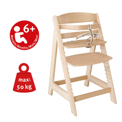 roba Treppenhochstuhl Sit Up III - Mitwachsender Baby Hochstuhl - ab 6 Monaten - Kinderhochstuhl aus Holz natur - Stuhl bis 50 kg belastbar, 1 Stück (1er Pack)