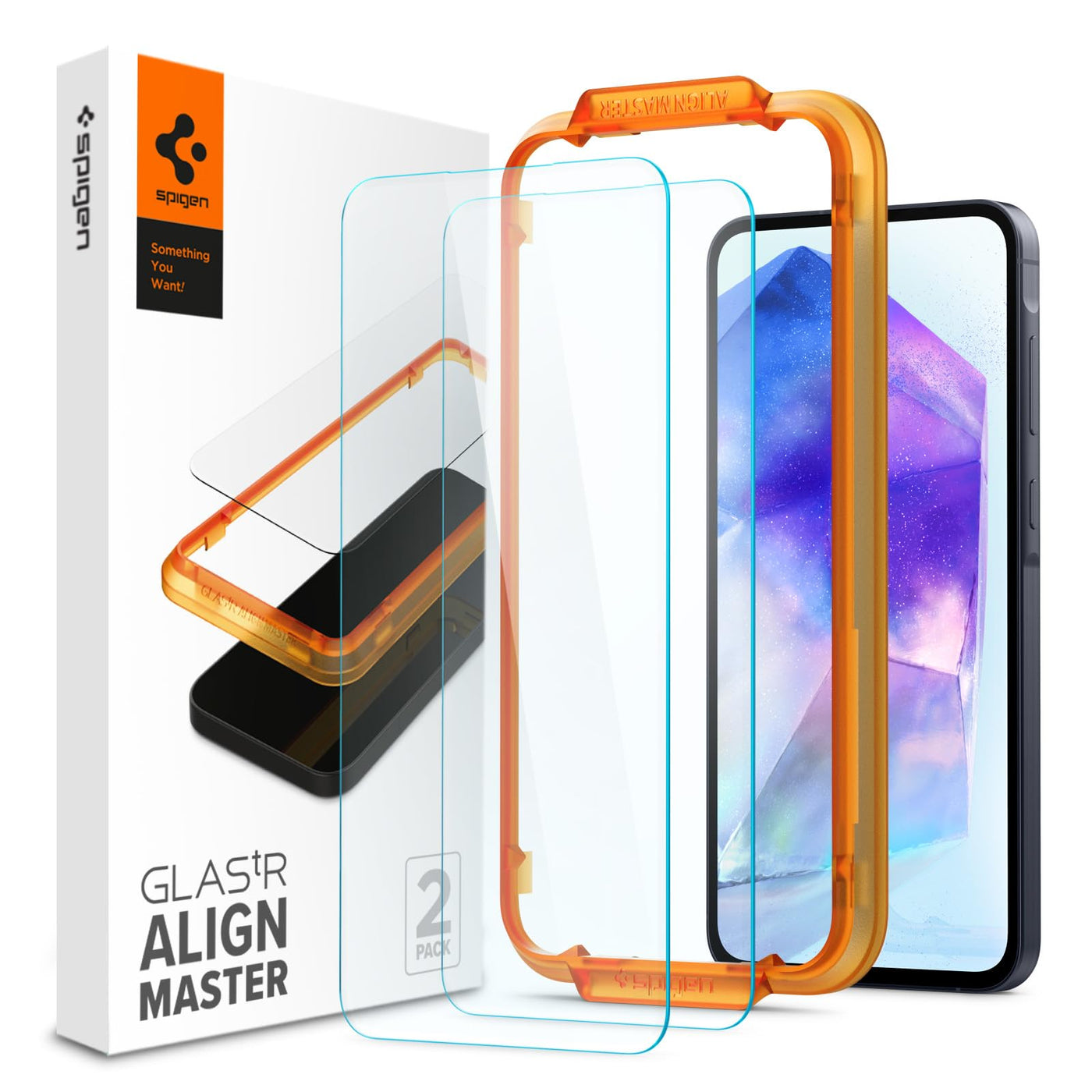 Spigen AlignMaster Schutzfolie kompatibel mit Samsung Galaxy A55 5G, 2 Stück, Kratzfest, 9H Härte Folie