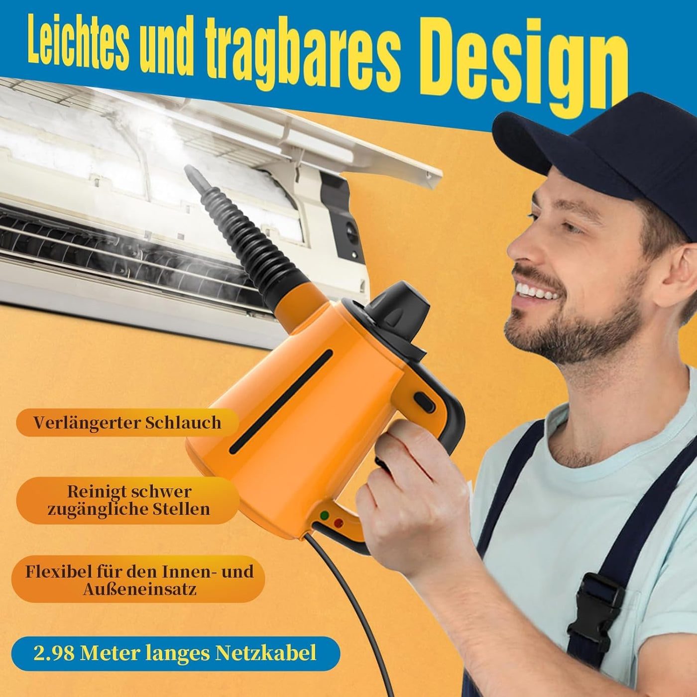 Dampfreiniger Boden mit 11 Zubehör, 1050 W Dampfreiniger Handgerät für den Hausgebrauch, Hand Dampfreiniger für alles Polstermöbel Sofa Fenster Fugen Auto Fugen Fliesen Teppich