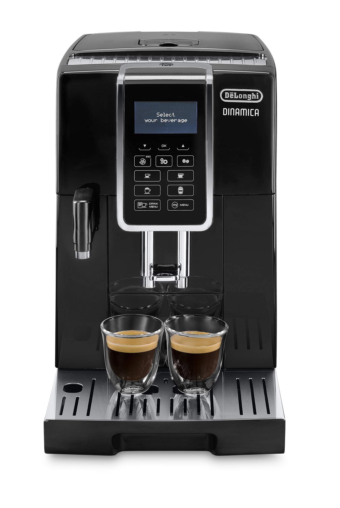 De'Longhi Dinamica ECAM 350.55.B Kaffeevollautomat mit LatteCrema Milchsystem, Cappuccino, Espresso und Kaffee auf Knopfdruck, Digitaldisplay, 2-Tassen-Funktion, Großer 1,8 Liter Wassertank, Schwarz