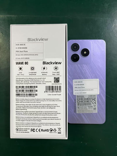 Blackview Wave 8C Android 14 Handy Ohne Vertrag Günstig, Octa Core 6GB+64GB+2TB SD, 6,56" HD+, Akku 4700mAh, 13MP+8MP, 4G LTE Dual SIM Smartphone Simlockfreie, 3.5mm Jack, GPS, mit Hülle, Schwarz