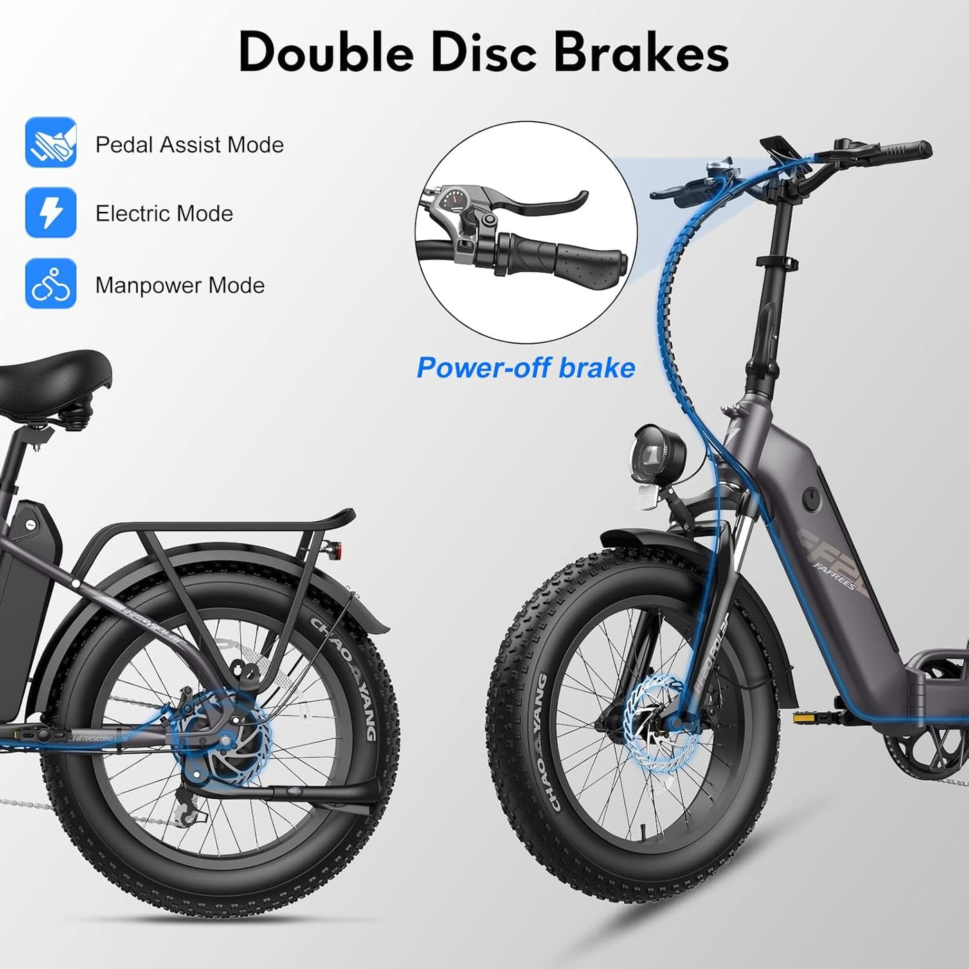 Fafrees 2 Elektro-Fahrradbatterien, 20 x 4,0 Zoll (20 x 4,0 Zoll), klappbares E-Bike für Herren, 48 V / 10,4 Ah x 2 (20,8 Ah insgesamt), E-Bike mit Pedalunterstützung 140 km, Fat-Bike für Damen (Blau)