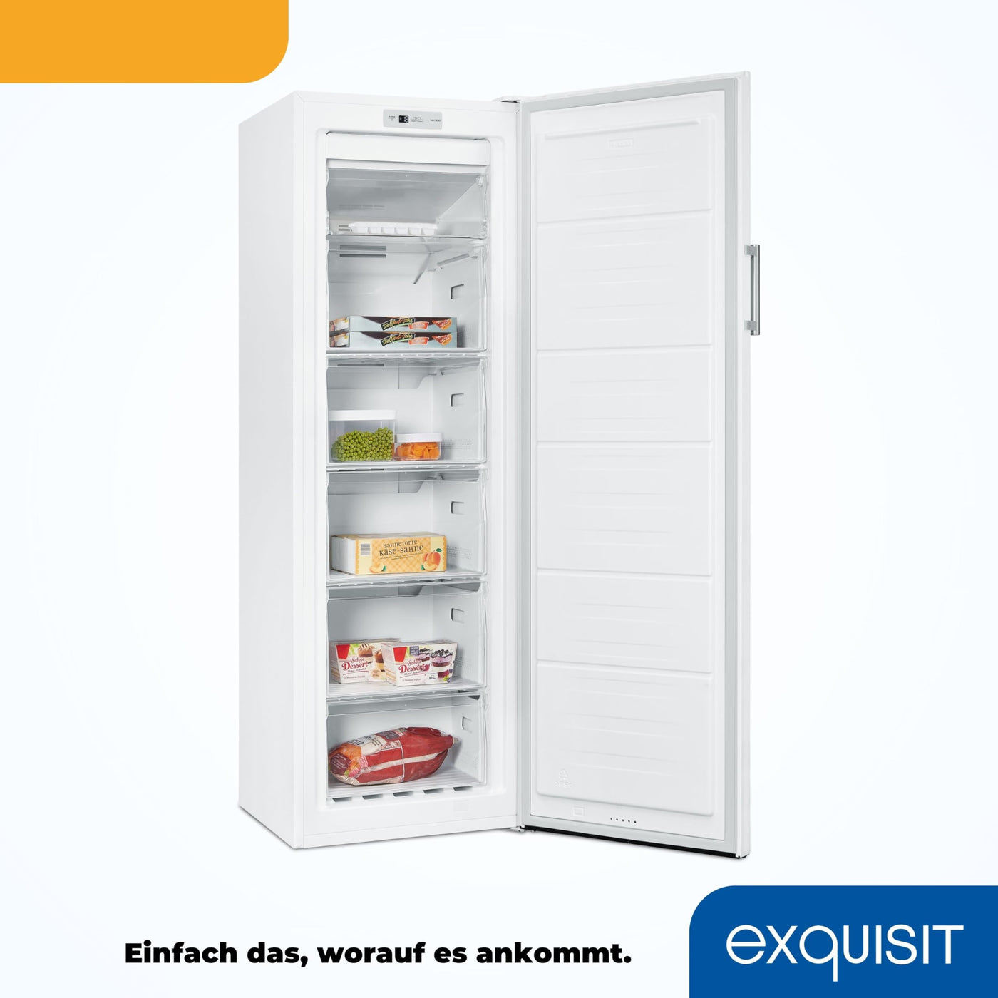 Exquisit Gefrierschrank NoFrost, Tiefkühlschrank groß, 194 Liter, Alarm-Funktion, 4-Sterne-Gefrieren, Schnellgefrieren, LED-Display, GS5271-NF-H-010D weiss