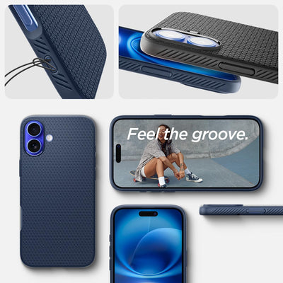 Spigen für iPhone 16 Plus Hülle [rutschfest] Liquid Air Case Handyhülle Schutzhülle Cover Dünn Slim -Navy Blue